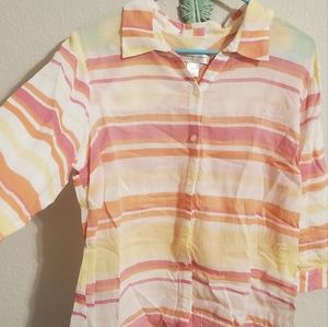 EUC  Christopher & Banks Striped Button-Down Top Petite Large